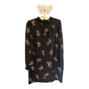 J. Crew Dress Esperanza Dress Black Floral Long Sleeves Ruffle Neck 14